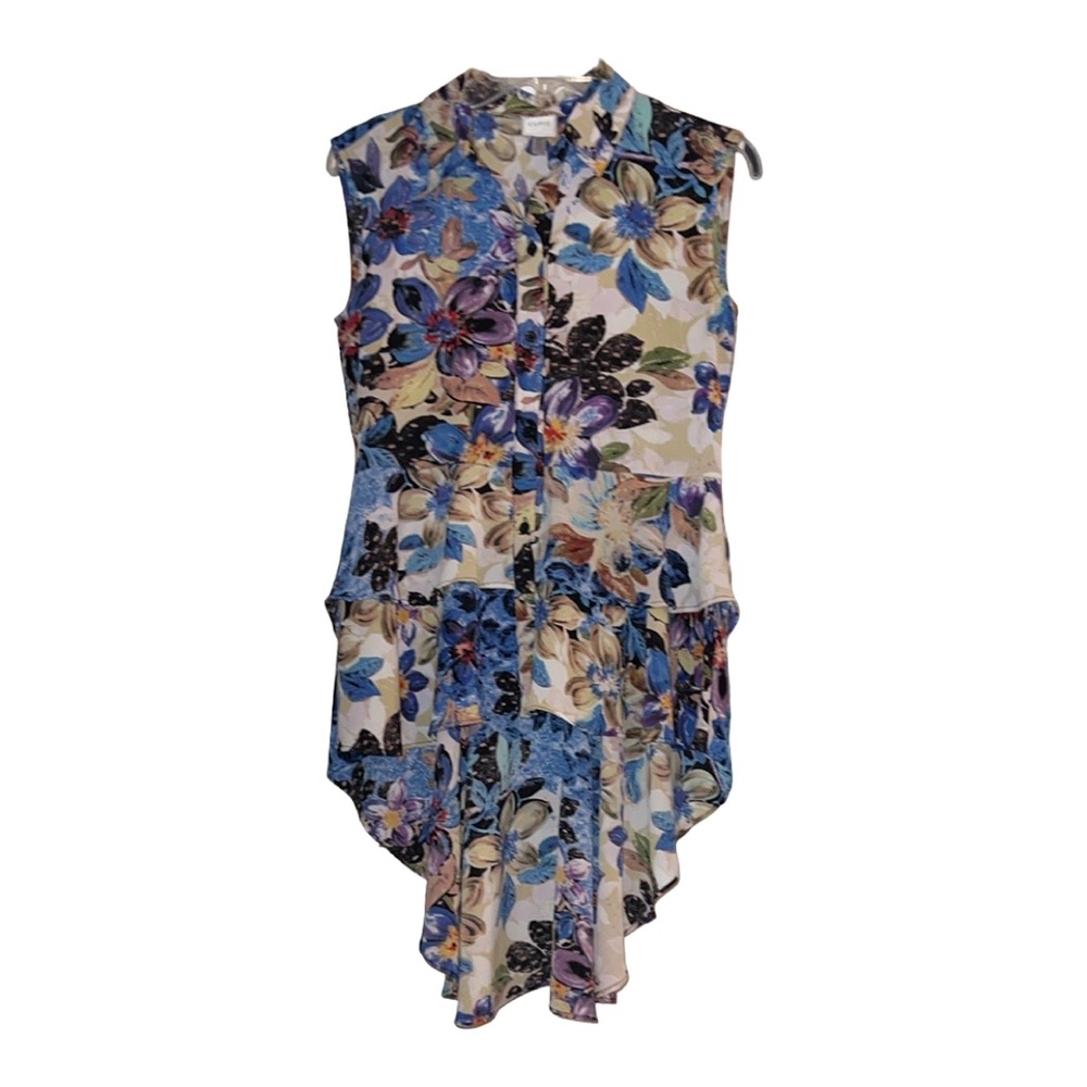 Cupio Floral Sleeveless Tiered Button Down Sleeveless High Low Top Small